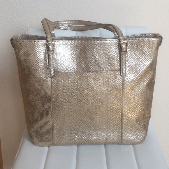 NWT Anne Klein Gold Tan Cream Tote with Orange lining - Picture 2 of 16